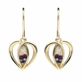 9ct Yellow Gold Blue John Heart Drop Earrings