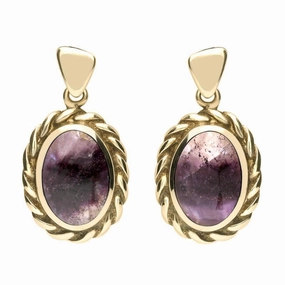 9ct Yellow Gold Blue John Heavy Rope Drop Earrings