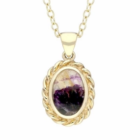 9ct Yellow Gold Blue John Heavy Rope Necklace