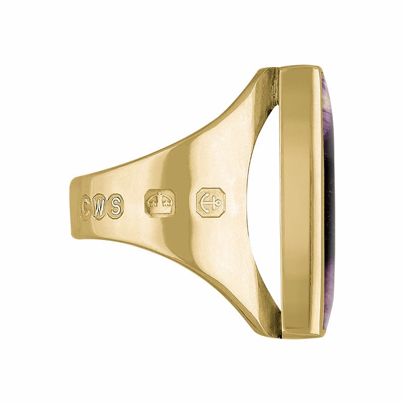9ct Yellow Gold Blue John King's Coronation Hallmark Medium Square Ring D