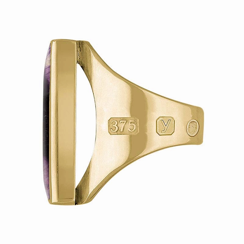 9ct Yellow Gold Blue John King's Coronation Hallmark Medium Square Ring D