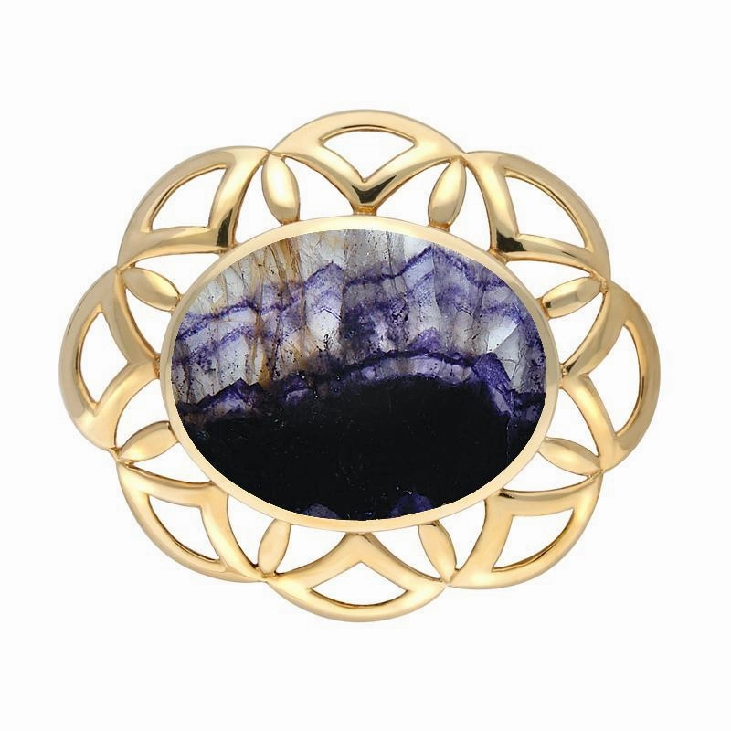 9ct Yellow Gold Blue John Large Flower Brooch