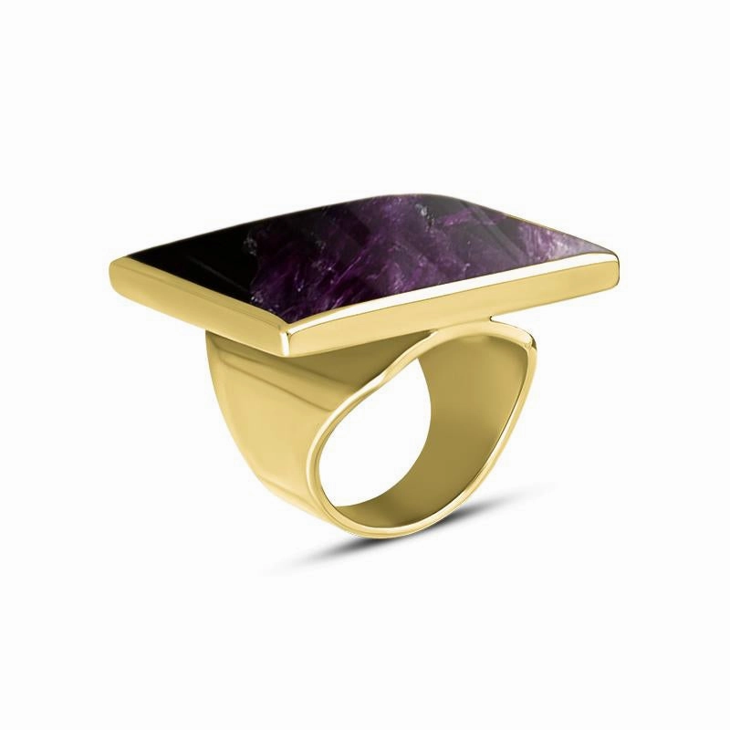 9ct Yellow Gold Blue John Large Square Ring