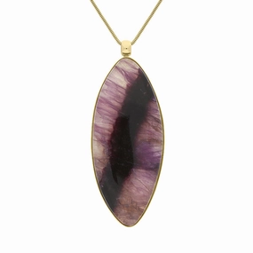 9ct Yellow Gold Blue John Long Marquise Unique Necklace D