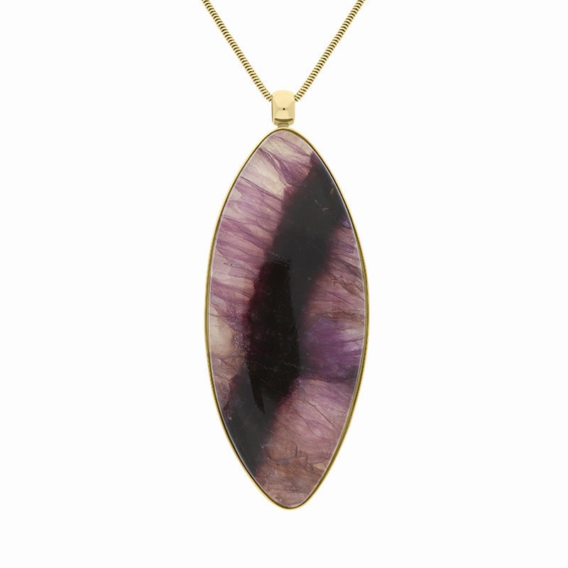 9ct Yellow Gold Blue John Long Marquise Unique Necklace D