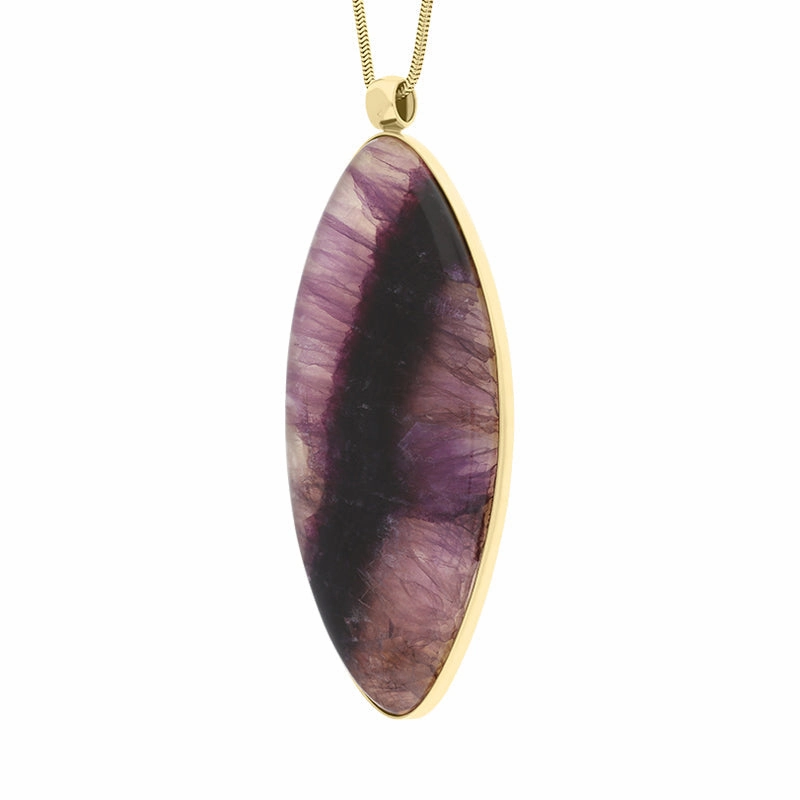 9ct Yellow Gold Blue John Long Marquise Unique Necklace D