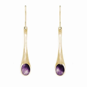 9ct Yellow Gold Blue John Long Tapered Drop Hook Earrings