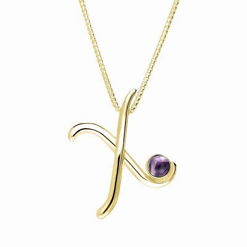 9ct Yellow Gold Blue John Love Letters Initial X Necklace