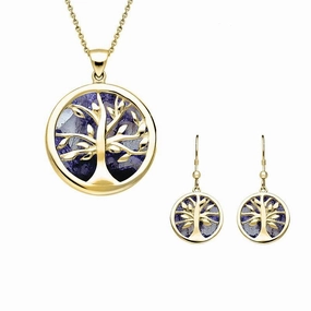 9ct Yellow Gold Blue John Medium Round Tree of Life Two Piece Set
