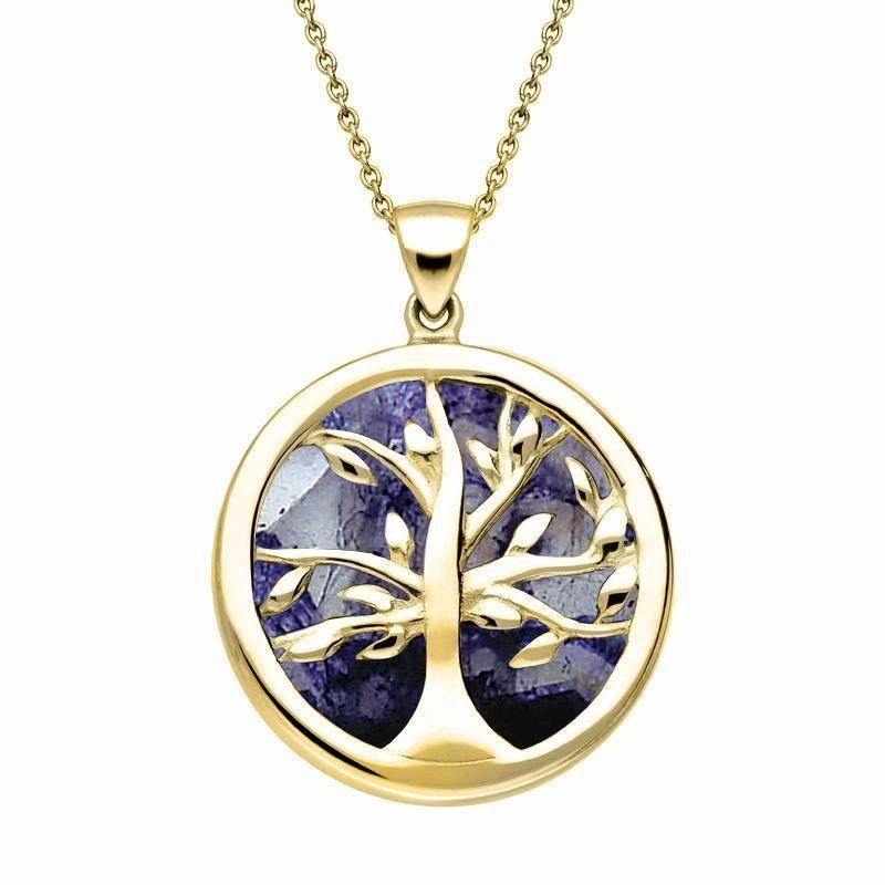 9ct Yellow Gold Blue John Medium Round Tree of Life Two Piece Set