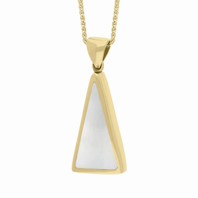 9ct Yellow Gold Blue John Mother Of Pearl Small Double Sided Triangular Fob Necklace