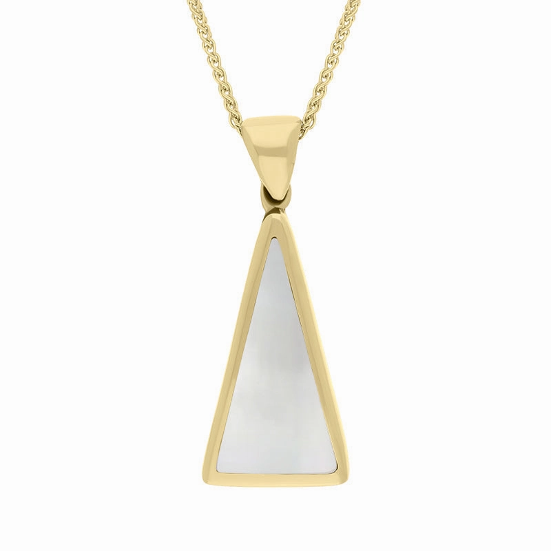 9ct Yellow Gold Blue John Mother Of Pearl Small Double Sided Triangular Fob Necklace
