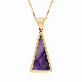 9ct Yellow Gold Blue John Mother Of Pearl Small Double Sided Triangular Fob Necklace
