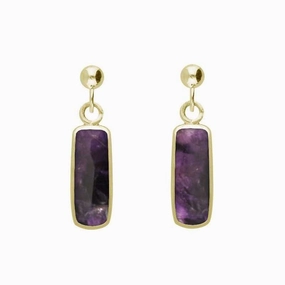 9ct Yellow Gold Blue John Oblong Drop Earrings