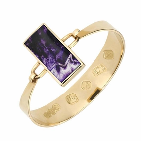9ct Yellow Gold Blue John Oblong Stone Heavy Bangle
