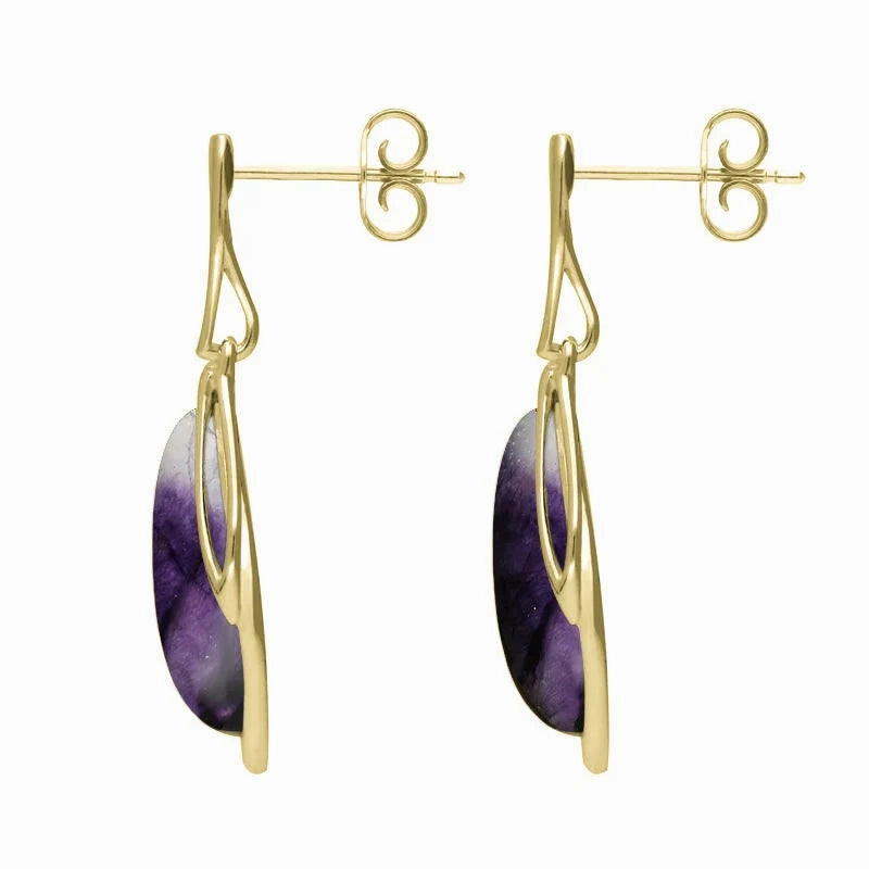 9ct Yellow Gold Blue John Open Marquise Drop Earrings