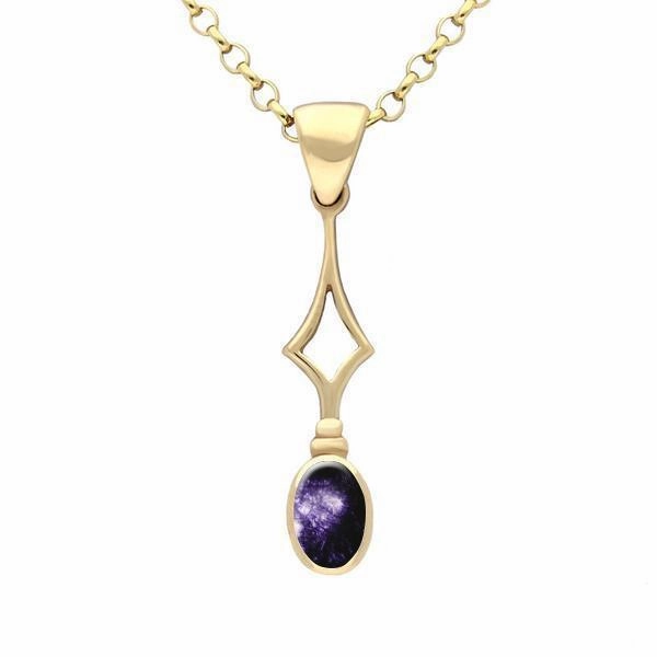 9ct Yellow Gold Blue John Oval Drop Necklace