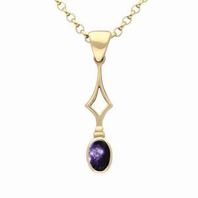 9ct Yellow Gold Blue John Oval Drop Necklace