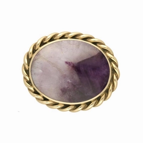 9ct Yellow Gold Blue John Oval Rope Edge Brooch