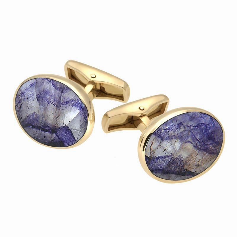 9ct Yellow Gold Blue John Oval Shape Cufflinks