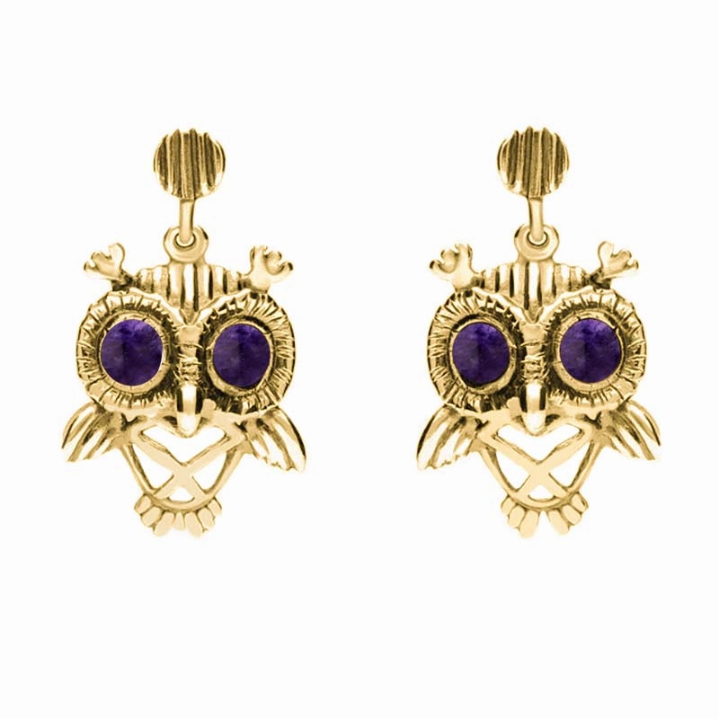 9ct Yellow Gold Blue John Owl Stud Earrings