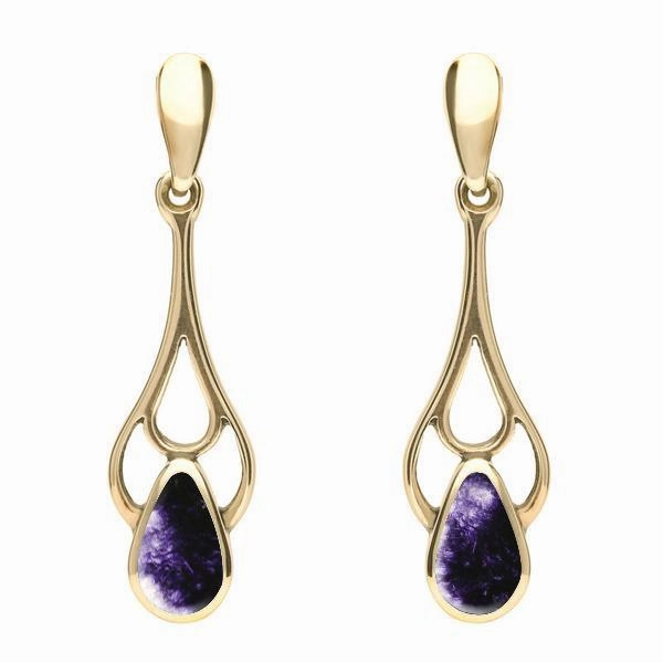 9ct Yellow Gold Blue John Pear Spoon Earrings