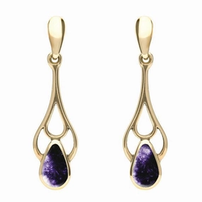 9ct Yellow Gold Blue John Pear Spoon Earrings