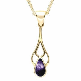 9ct Yellow Gold Blue John Pear Spoon Necklace