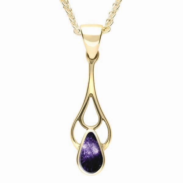 9ct Yellow Gold Blue John Pear Spoon Necklace