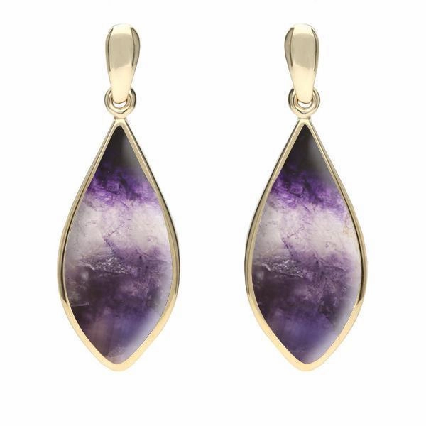 9ct Yellow Gold Blue John Pointed Pear Drop Earrings