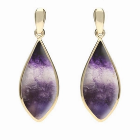 9ct Yellow Gold Blue John Pointed Pear Drop Earrings