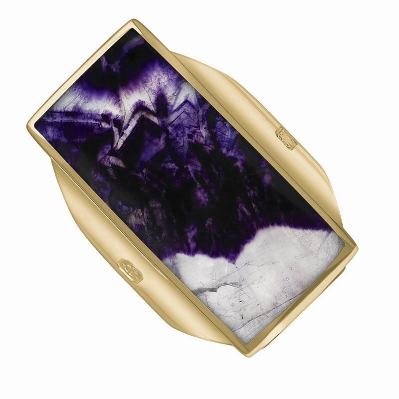 9ct Yellow Gold Blue John Queen's Jubilee Hallmark Large Oblong Ring D
