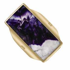 9ct Yellow Gold Blue John Queen's Jubilee Hallmark Large Oblong Ring D