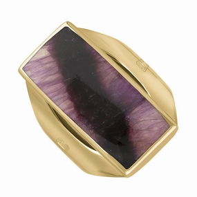 9ct Yellow Gold Blue John Queen's Jubilee Hallmark Medium Oblong Ring D