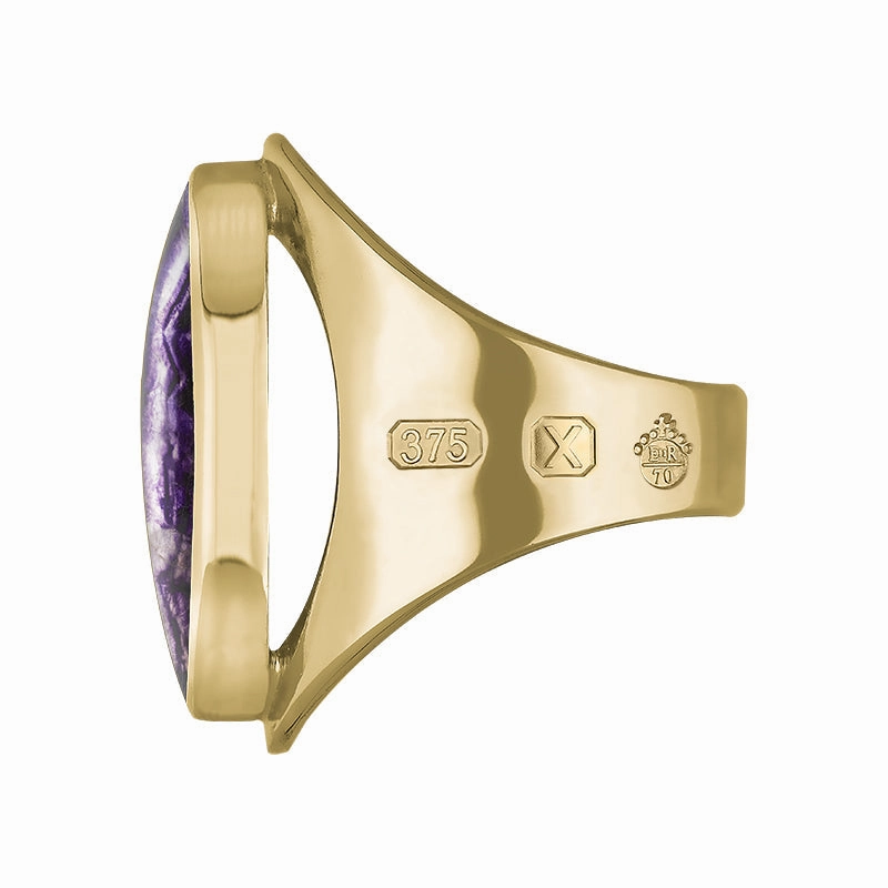 9ct Yellow Gold Blue John Queen's Jubilee Hallmark Medium Oval Ring D