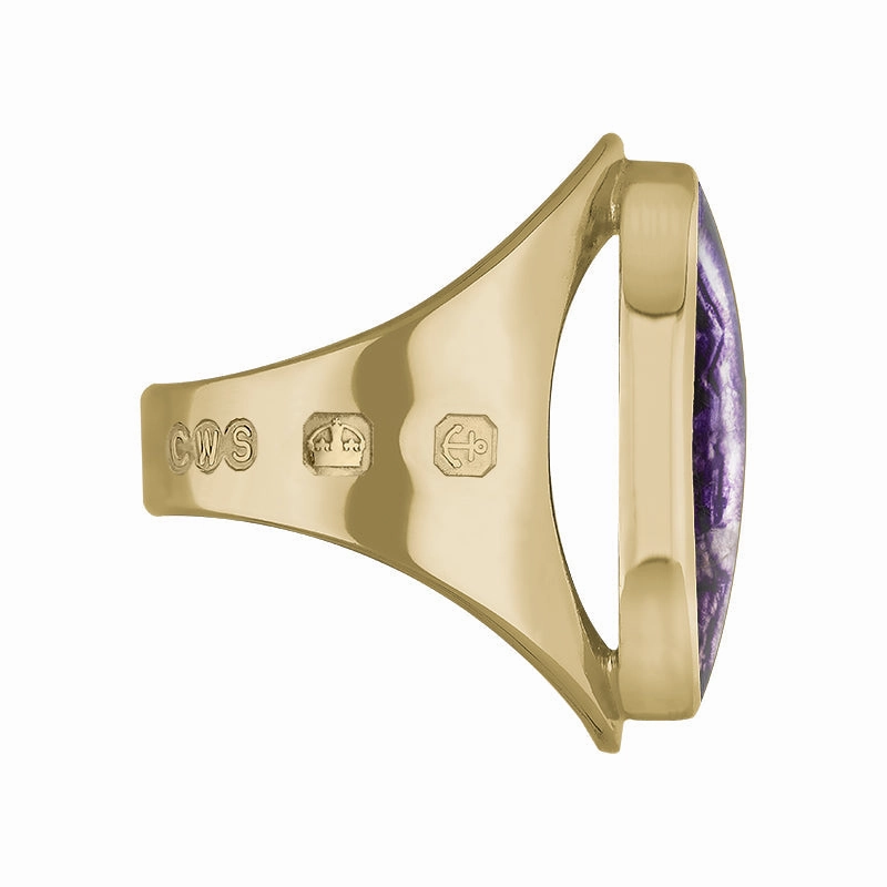9ct Yellow Gold Blue John Queen's Jubilee Hallmark Medium Oval Ring D