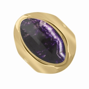9ct Yellow Gold Blue John Queen's Jubilee Hallmark Medium Oval Ring D