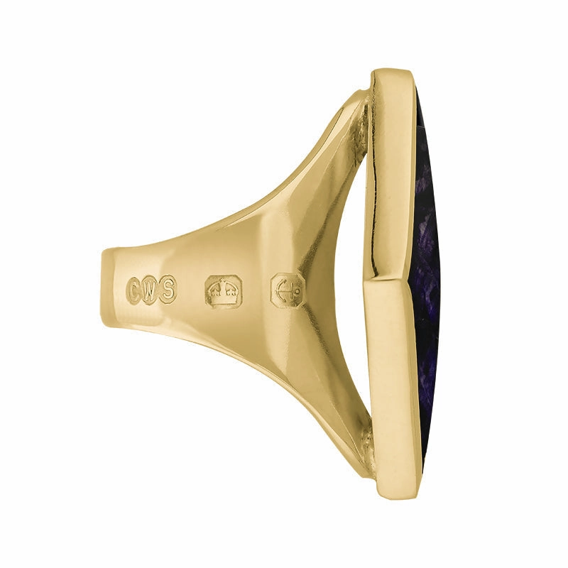 9ct Yellow Gold Blue John Queen's Jubilee Hallmark Medium Rhombus Ring D