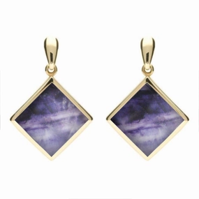 9ct Yellow Gold Blue John Rhombus Drop Earrings