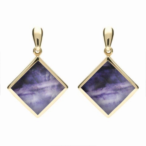 9ct Yellow Gold Blue John Rhombus Drop Earrings