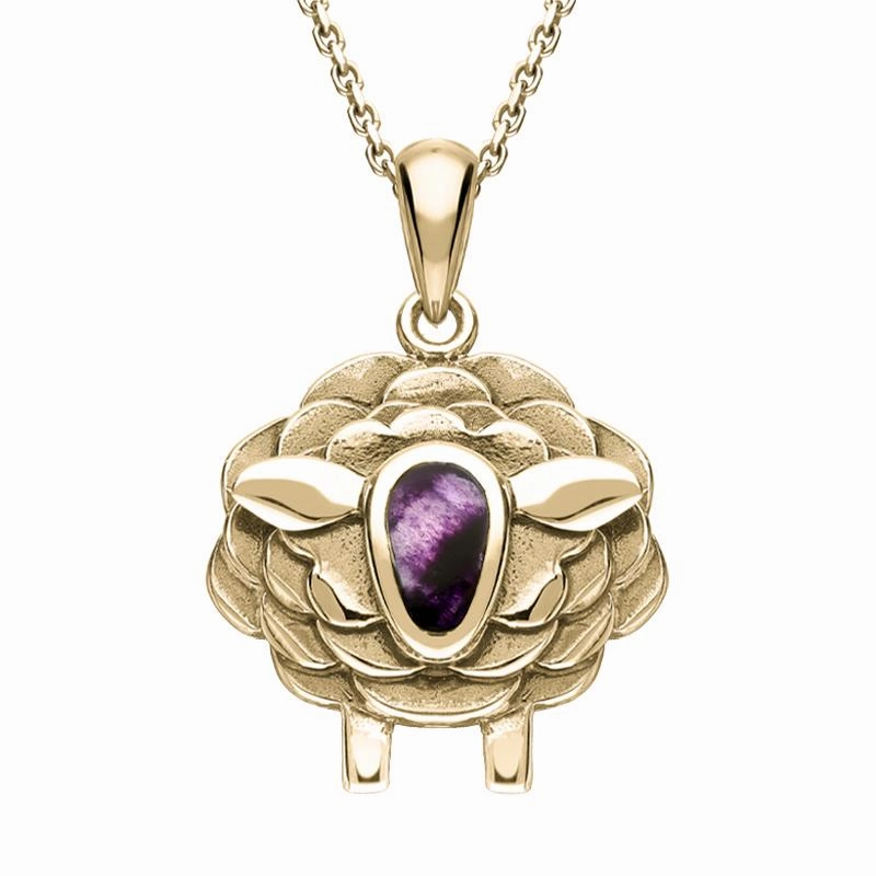9ct Yellow Gold Blue John Sheep Two Piece Set