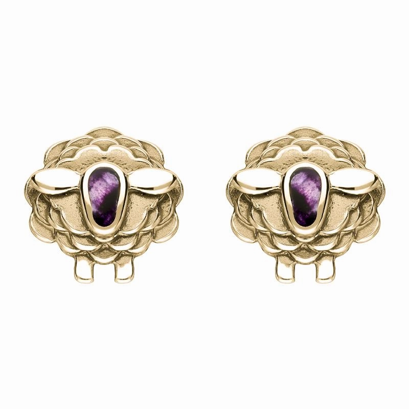 9ct Yellow Gold Blue John Sheep Two Piece Set