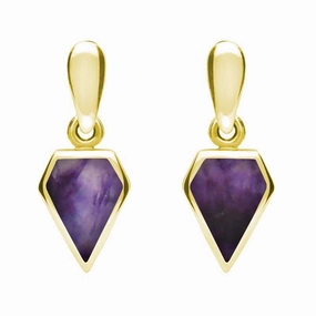 9ct Yellow Gold Blue John Small Kite Drop Earrings
