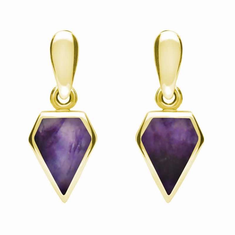 9ct Yellow Gold Blue John Small Kite Drop Earrings