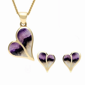 9ct Yellow Gold Blue John Split Heart Two Piece Set