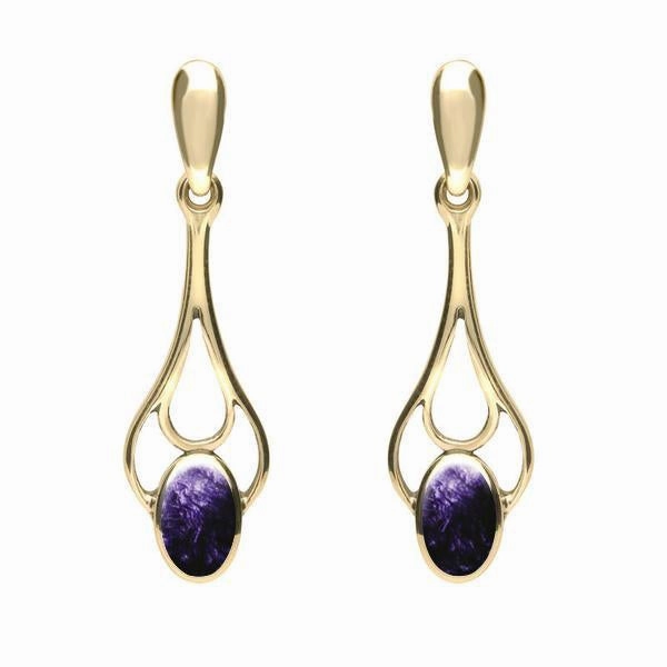 9ct Yellow Gold Blue John Spoon Drop Earrings
