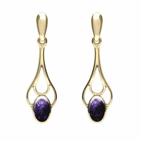 9ct Yellow Gold Blue John Spoon Drop Earrings
