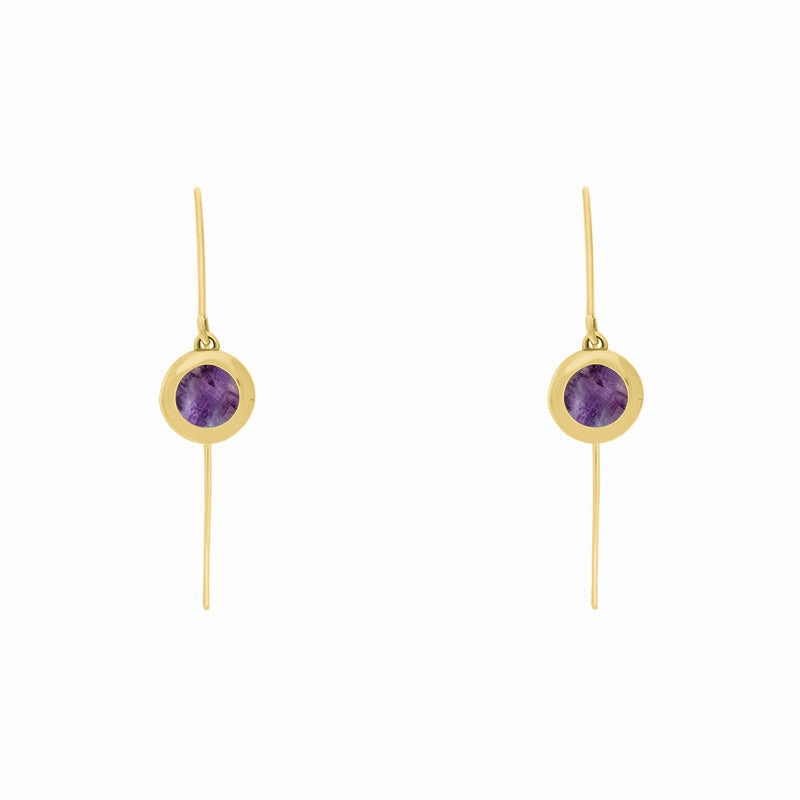 9ct Yellow Gold Blue John Star Disc Drop Earrings