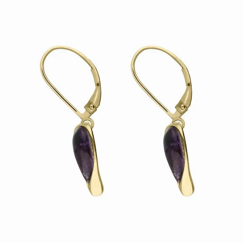 9ct Yellow Gold Blue John Swirl Heart Hook Drop Earrings
