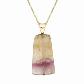 9ct Yellow Gold Blue John Tapered Oblong Unique Necklace D